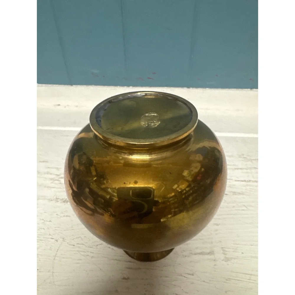 Vintage Solid Brass‎ Bud Vase Bulbous Flared Rim Gold Tone Decorative Vessel